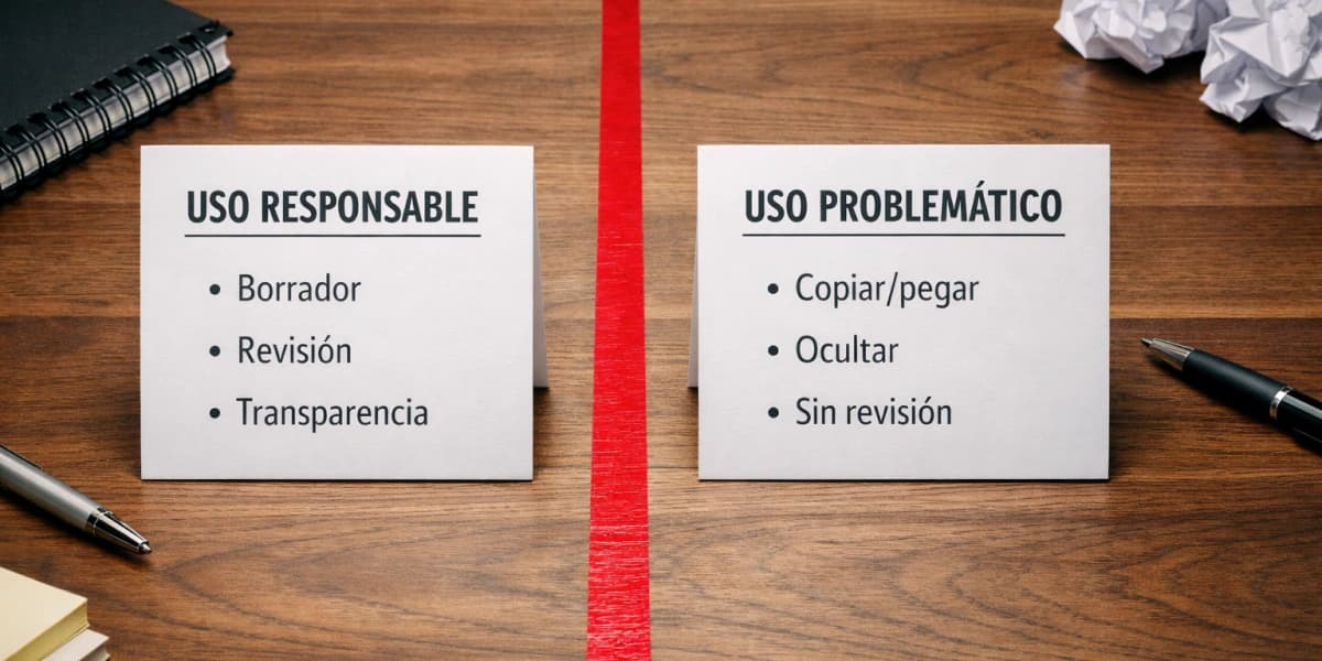 Diferencia visual entre usar IA como apoyo y usarla para fingir autoría