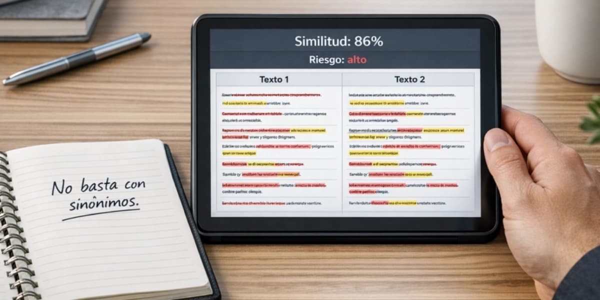 Indicador de similitud mostrando riesgo de plagio en una paráfrasis demasiado parecida al original