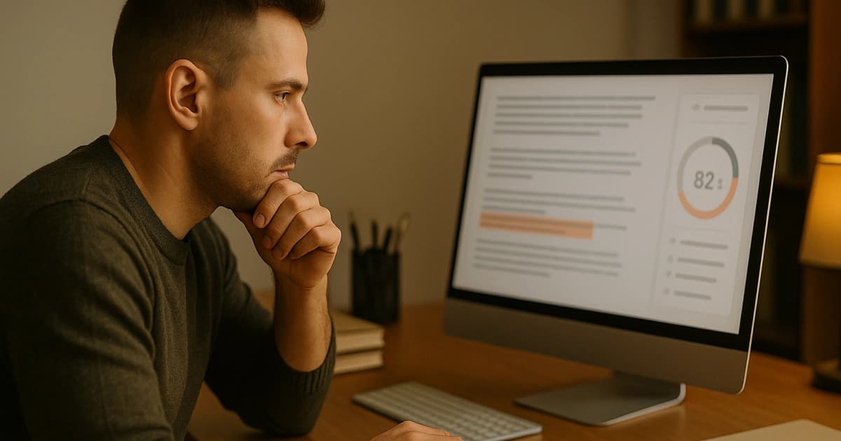 Persona analizando cómo saber si un texto es IA en la pantalla del ordenador