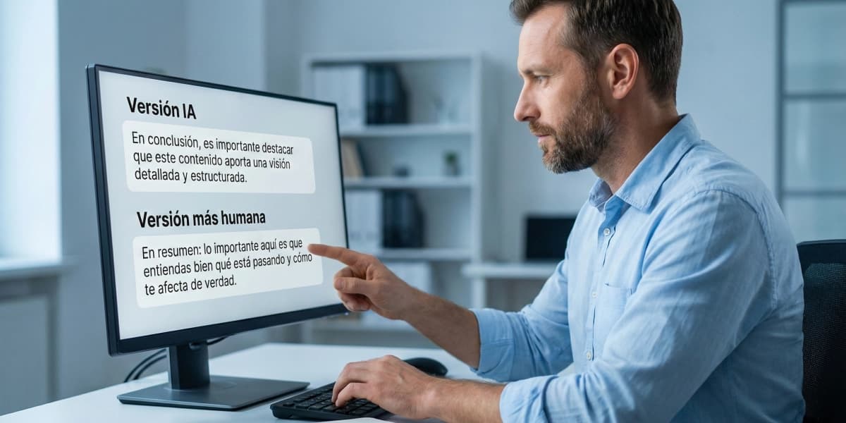 Persona editando un texto generado por IA para que suene más humano